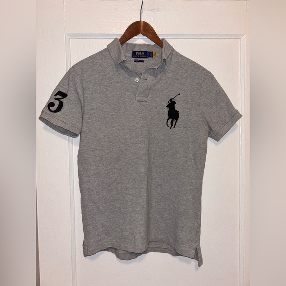 Polo Ralph Lauren Slim Fit Big Pony Shirt Short Sleeve Size Small Gray Solid - Picture 2 of 6